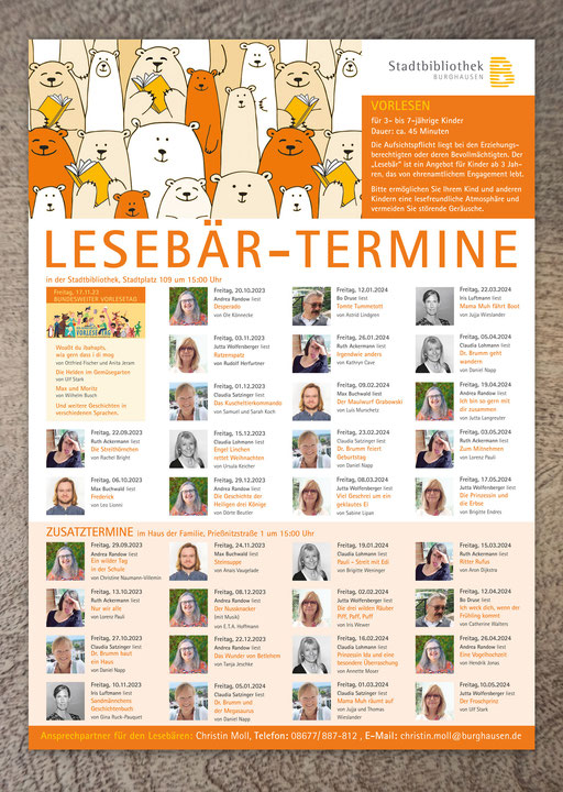 Plakat Lesebär, Stadtbibliothek, Oktober 2023 