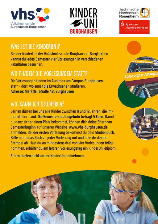 Flyer KinderUni Burghausen, Vorderseite, Juni 2025