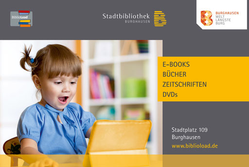 Digitale Anzeige für Werbebildschirm im Hallendbad Burghausen, für die Stadtbibliothek in Burghausen