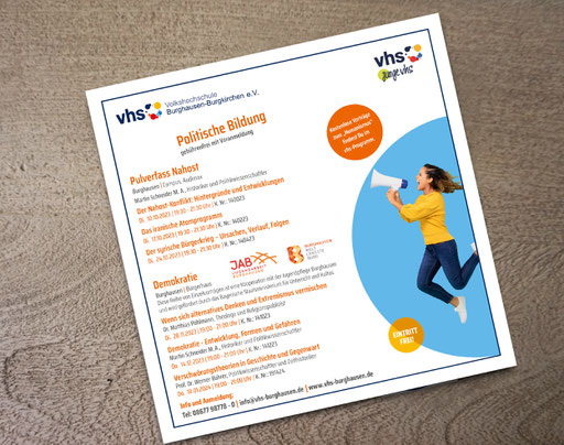 Gestaltung des Flyers Politische Bildung für vhs Burghausen, September 2023