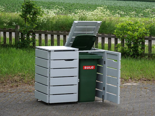 2er Mülltonnenbox / Mülltonnenverkleidung Holz 120 L, Oberfläche: Lichtgrau (RAL 7035)