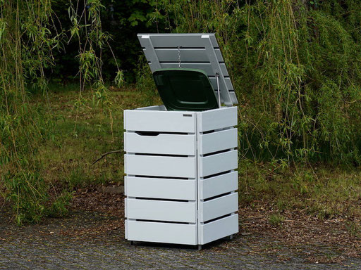 1er Mülltonnenbox Edelstahl / Holz - Deckel 120 L, Oberfläche: Lichtgrau (RAL 7035)