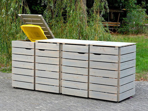 4er Mülltonnenbox / Mülltonnenverkleidung 240 L Holz, Oberfläche: Transparent Grau