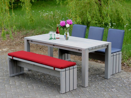 Gartenmöbel Set, Tischgröße: 180 x 80 cm, Oberfläche: Transparent Grau, mit Polster & Sitzschalen / Rückenlehne