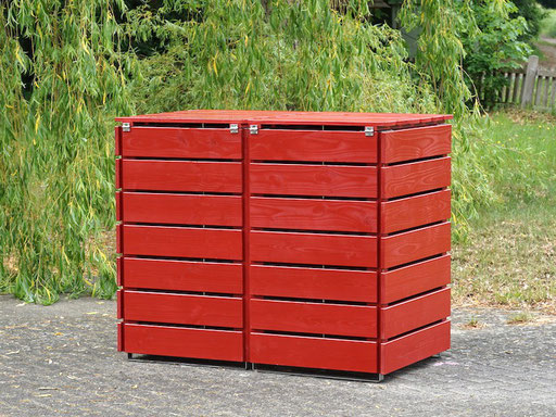 2er Mülltonnenbox / Mülltonnenverkleidung Holz für 240 L Mülltonnen, Oberfläche: Nordisch Rot (RAL 3011)