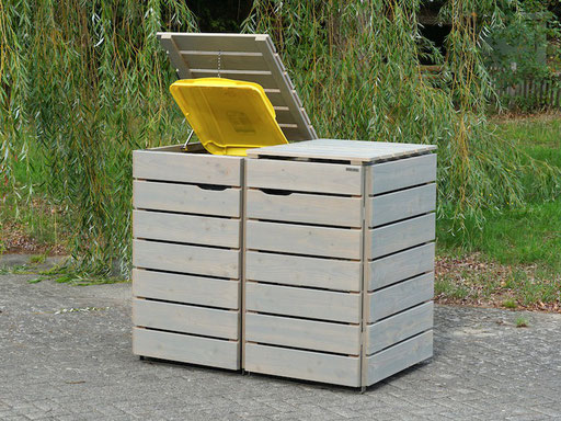 2er Mülltonnenbox / Mülltonnenverkleidung 240 L Holz, Oberfläche: Transparent Grau