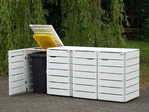 4er Mülltonnenbox / Mülltonnenverkleidung Holz 120 L, Oberfläche: Weiß