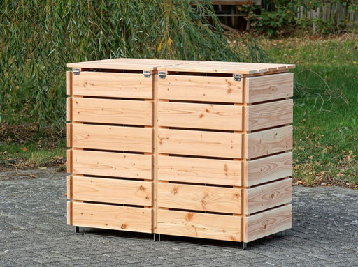 Rückseite 2er Mülltonnenbox / Mülltonnenverkleidung 120 L Holz, Oberfläche: Natur