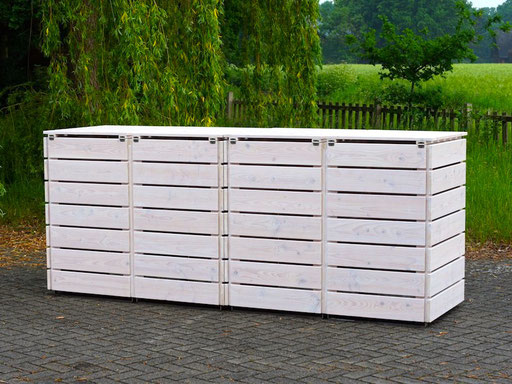 4er Mülltonnenbox / Mülltonnenverkleidung Holz 240 L, Oberfläche: Transparent Weiß