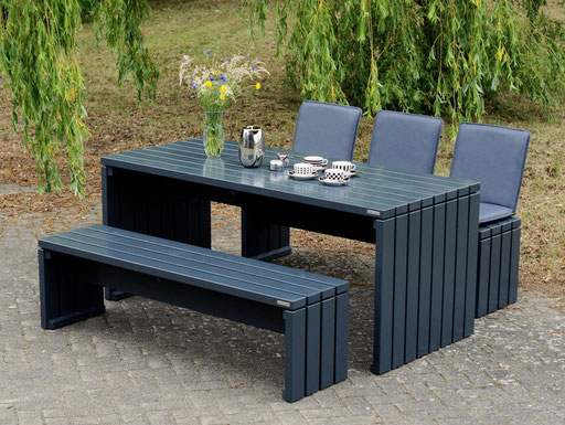 Gartenmöbel Set: Tisch in Größe: 180 x 100 cm, Sitzbänke in Länge 160 cm, Oberfläche: Anthrazit