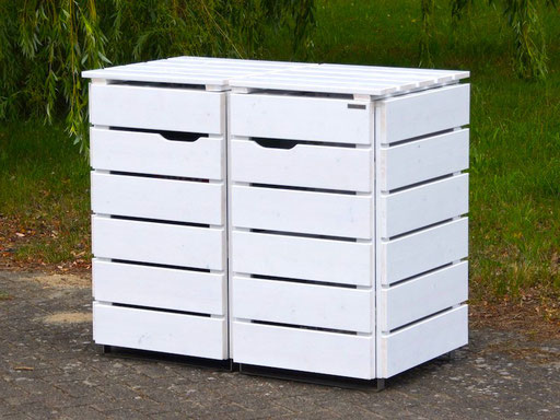 2er Mülltonnenbox / Mülltonnenverkleidung Holz 120 L, Oberfläche: Weiß
