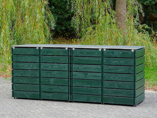 Rückseite 4er Mülltonnenbox Edelstahl / Holz - Deckel, Oberfläche: Moosgrün (RAL 6005)