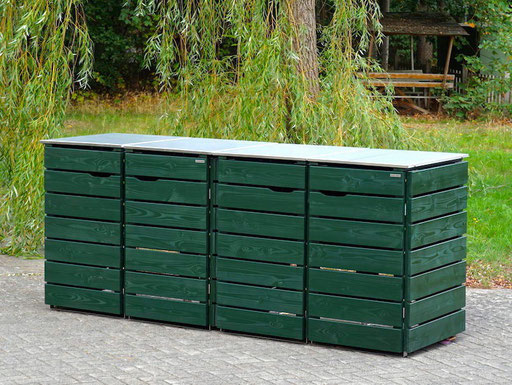 4er Mülltonnenbox Edelstahl / Holz - Deckel, Oberfläche: Tannengrün