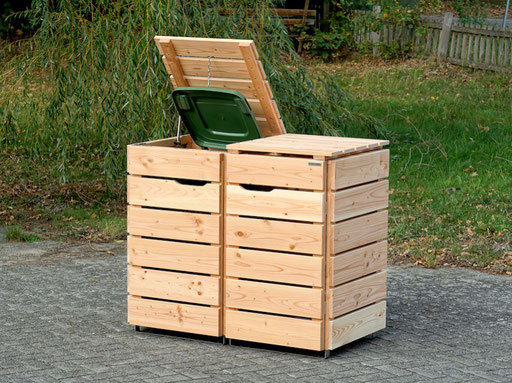 2er Mülltonnenbox / Mülltonnenverkleidung 120 L Holz, Oberfläche: Natur