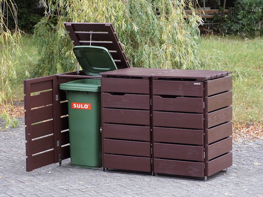 3er Mülltonnenbox / Mülltonnenverkleidung Holz 120 L, Oberfläche: Dunkelbraun / Schokoladenbraun (RAL 8017)