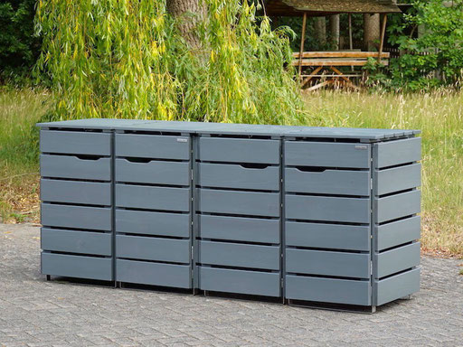 4er Mülltonnenbox / Mülltonnenverkleidung Holz für 120 L Mülltonnen, Oberfläche: Basaltgrau (RAL 7012)