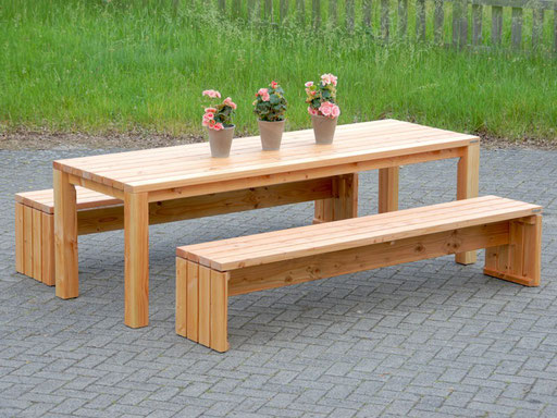 Gartenmöbel Set 3, Tischgröße: 240 x 80 x 76 cm, Länge Gartenbank: 220 cm, Oberfläche: Natur Geölt