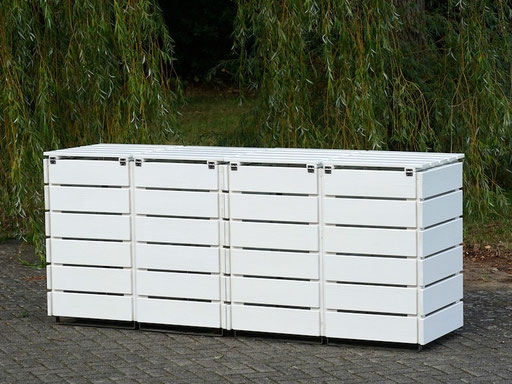 4er Mülltonnenbox / Mülltonnenverkleidung Holz 120 L, Oberfläche: Weiß 