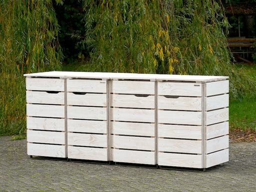 4er Mülltonnenbox / Mülltonnenverkleidung Holz 120 L, Oberfläche: Transparent Weiß