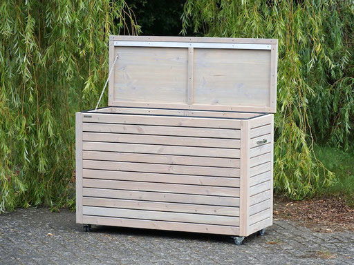 Auflagenbox / Kissenbox Holz nach Maß, Oberfläche: Transparent Grau