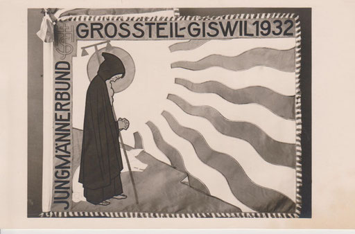 Fahne des Jungmännerbundes Grossteil-Giswil, 1932 geschaffen. Edition Burch Lungern. Inv. Nr. Ga 0280.
