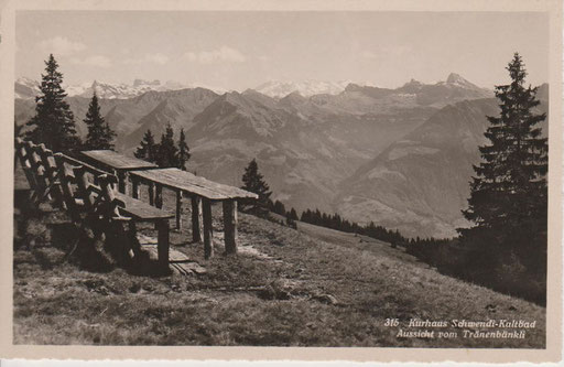 Tränenbänkli bei Schwendi Kaltbad. Gelaufen 1943. Phot. Carl Abächerli Sarnen.