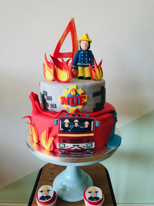 Brandweerman, Brandweermansam, vuur, Sam, stapeltaart, kinderverjaardag, Verjaardagstaart, taart