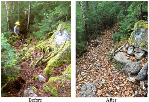 Before and after pictures of a typical rocky section