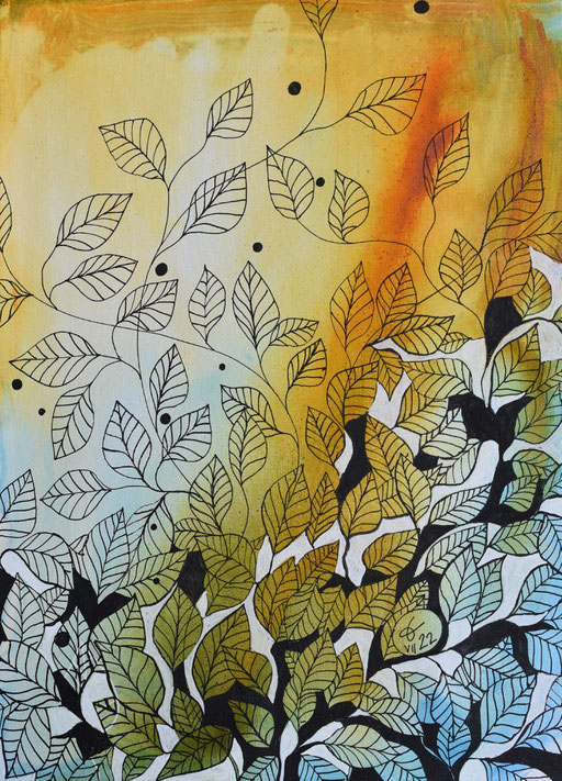 "Photosynthèse" Encres et Posca sur toile 40x30cm