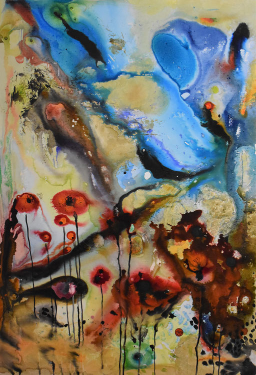 "Explosion au jardin" Encre sur toile. 140x100 cm - 