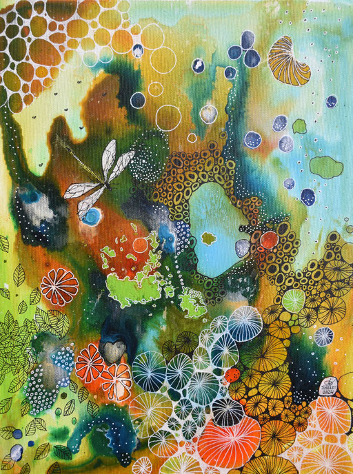 "Marais roussi" Encres et Posca sur toile 40x30 cm