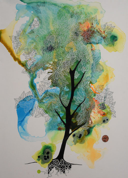 "Un arbre". Encre sur toile  61x46 cm- (vendu)