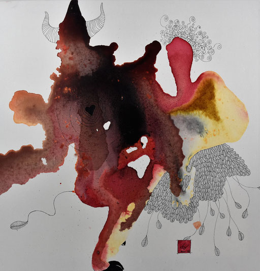 "danse endiablée" Encre sur toile 50x50 cm -