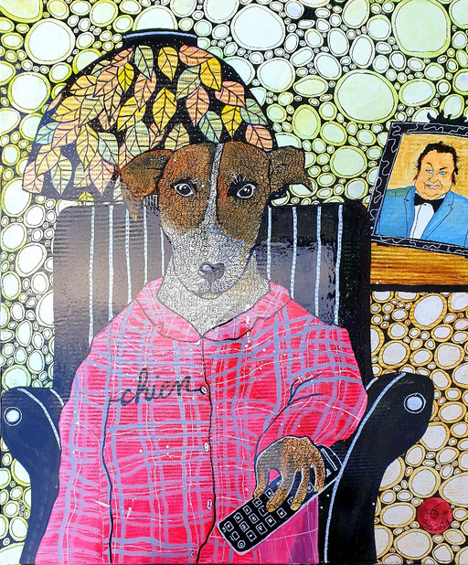 "Chien" Hommage à Raymond Devos. Encres et Posca sur toile 60x50cm