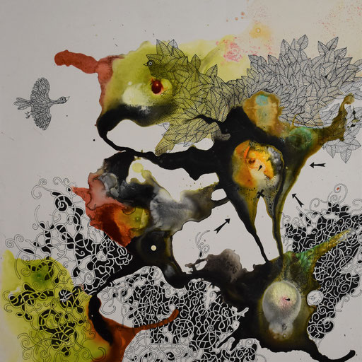 "Les rêves des arbres N°1". Encre sur toile. 50x50 cm - 