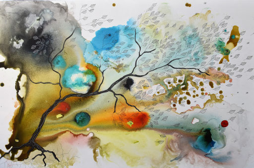 "La tempête" Encre sur toile 100x65 cm. (vendu)