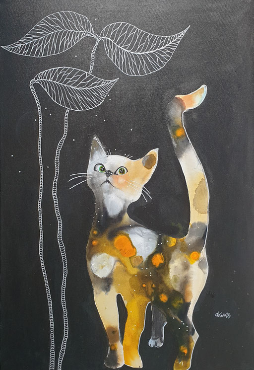 "Cat" Encres et Posca sur toile (vendu)