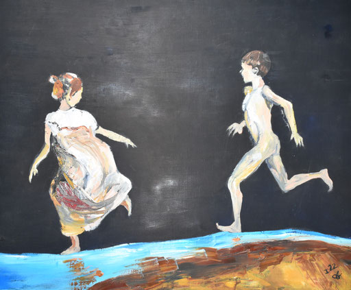 "La course" huile sur toile 55x45 cm