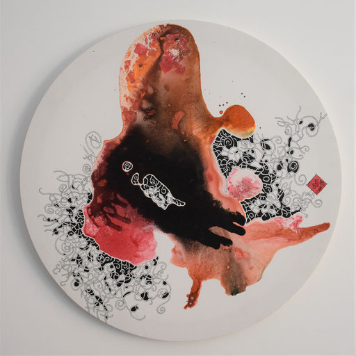 "Poulpe" Encre sur toile. diam 50 cm -