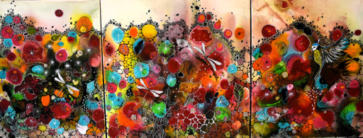 "Vitalité" triptyque Encres et Posca sur toile (réservé)
