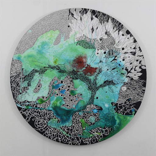 "Aquilea" Encre sur toile diam 50 cm - (vendu)
