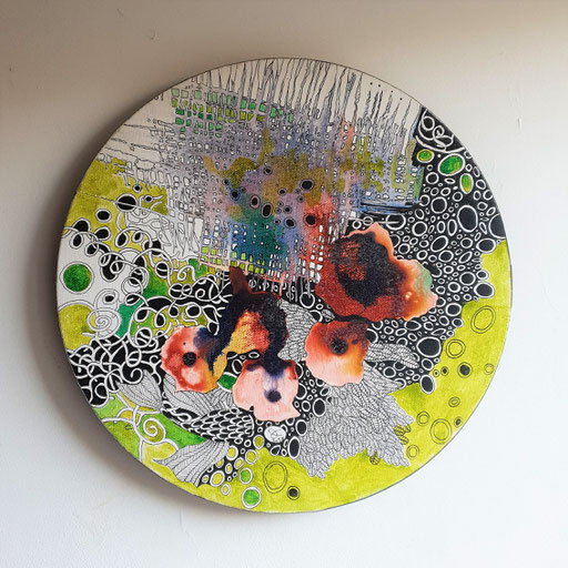 "Printemps" Encre sur toile. Diam 30 cm - 