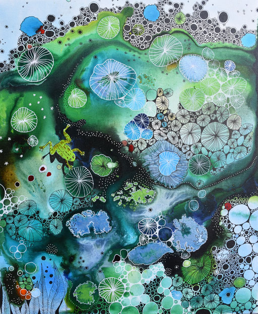 "Marais enchanté" Encres et Posca sur toile 55x46 cm