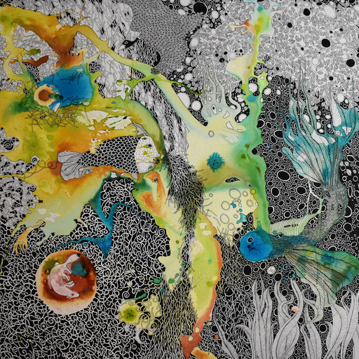 "Onirisme bleu" Encre sur toile 90x90 cm -