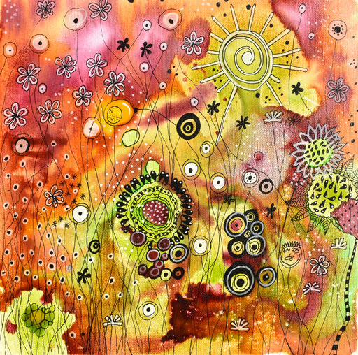 "Le jardin fou" Encres et Posca sur toile 30x30 cm (vendu)