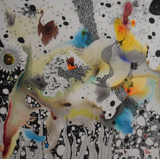 "The burning tree". Encre sur toile. 90x90 cm -