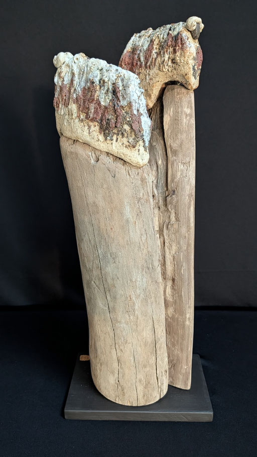 Duo d'Aker, grès et bois flotté, 15x18,5x53cm, 2026