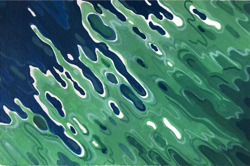 Zürichsee - Wasseroberfläche-grün, 2019, Acryl auf Papier, 10,5 x 14.8 cm