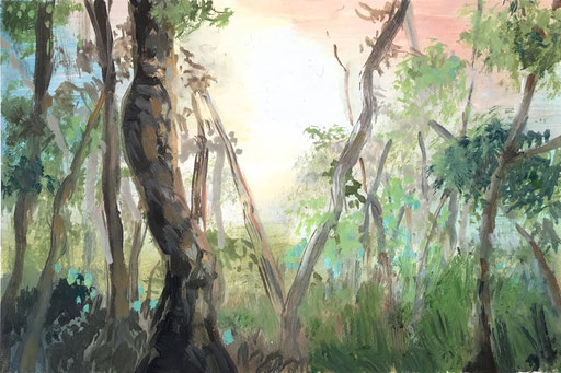 Dschungel, 2019, Acryl auf Papier, 10,5 x 14.8 cm