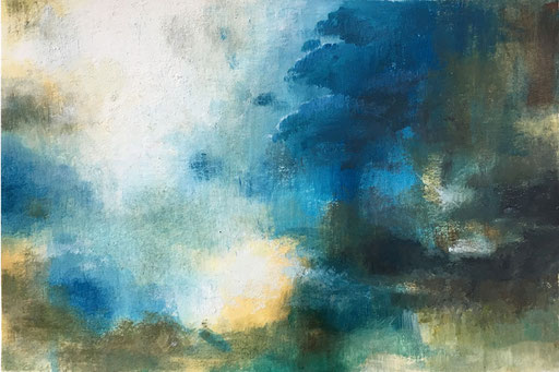 Landschaft - abstrakt 2, 2019, Ölfarbe auf Papier, 10,5 x 14.8 cm
